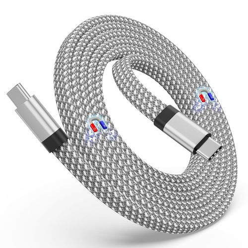 CABLE CHARGE  USB-C VERS USB-C PD 3.0 (60W) - MAGNÉTIQUE FORMAT PLAT - GARANTIE A VIE - 1.5M - GRIS - - 5