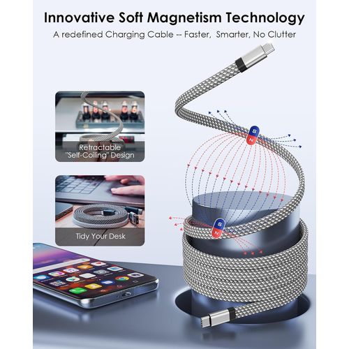 CABLE CHARGE  USB-C VERS USB-C PD 3.0 (60W) - MAGNÉTIQUE FORMAT PLAT - GARANTIE A VIE - 1.5M - GRIS - - 6