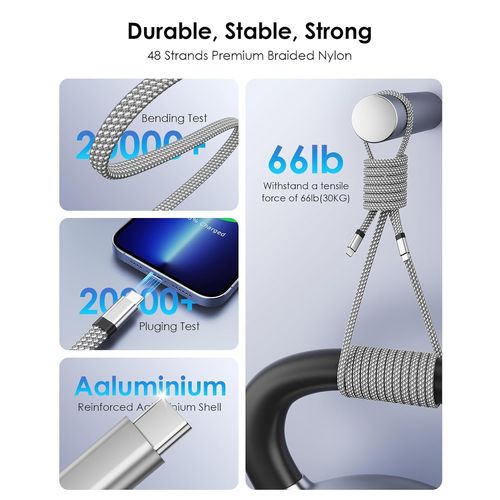 CABLE CHARGE  USB-C VERS USB-C PD 3.0 (60W) - MAGNÉTIQUE FORMAT PLAT - GARANTIE A VIE - 1.5M - GRIS - - 8