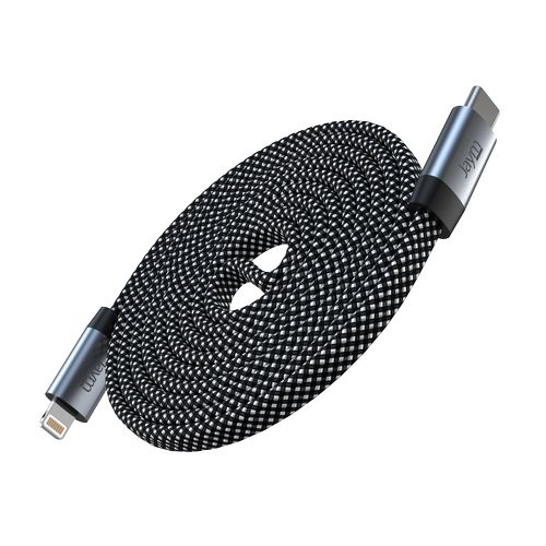 CABLE CHARGE  USB-C VERS LIGHTNING PD 3.0 (27W) - MAGNÉTIQUE FORMAT PLAT - GARANTIE A VIE - 1.5M - GRIS - - 3