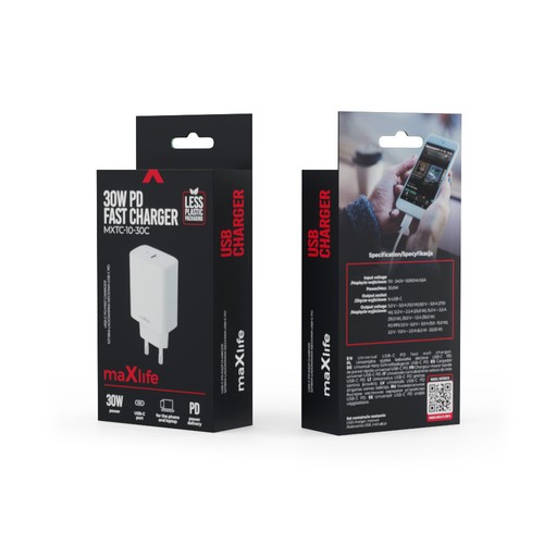 CHARGEUR SECTEUR RAPIDE USB-C 30W PD ET QC - BLANC - MAXLIFE - 5