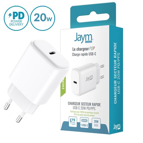 CHARGEUR SECTEUR RAPIDE USB-C 20W PD ET PPS BLANC - JAYM® POP - 4