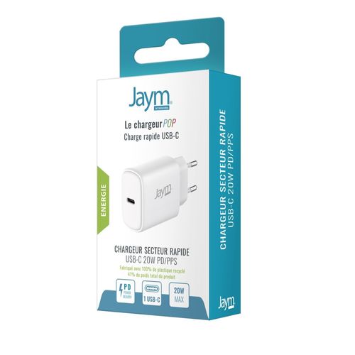 CHARGEUR SECTEUR RAPIDE USB-C 20W PD ET PPS BLANC - JAYM® POP - 7