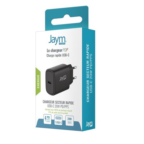 CHARGEUR SECTEUR RAPIDE USB-C 20W PD ET PPS NOIR - JAYM® POP - 7