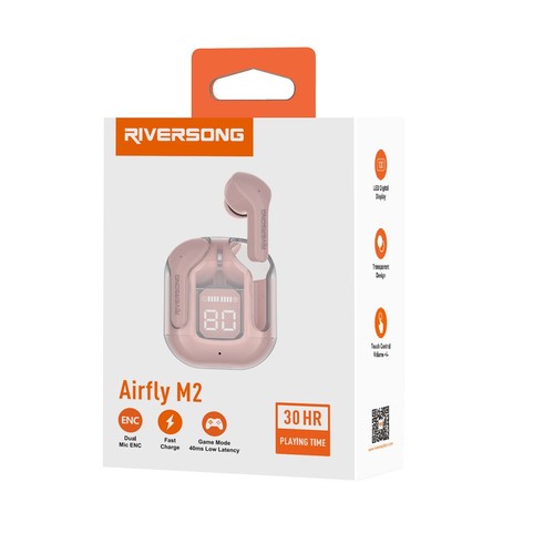 ECOUTEURS BLUETOOTH 5.3 AVEC AFFICHAGE DIGITAL ROSE - AIR FLY M2 - CHRYSTAL - RIVERSONG - 3