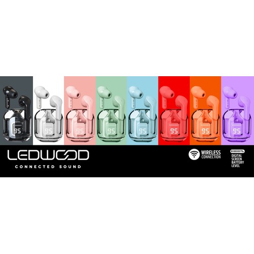 ECOUTEURS BLUETOOTH 5.3 - BLANC - CHRYSTAL - LEDWOOD - 2
