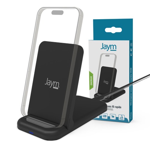 CHARGEUR INTELLIGENT PAD A INDUCTION RAPIDE QI 15W - STAND PLIABLE - NOIR - JAYM® - 1