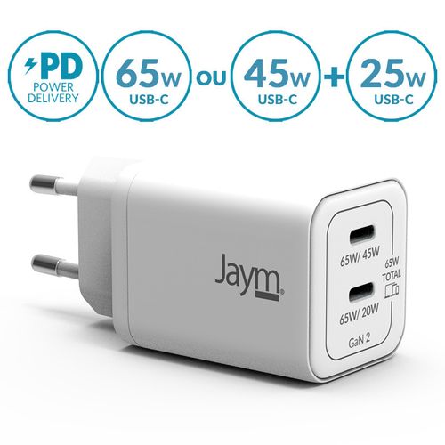CHARGEUR SECTEUR  2 USBC GAN 65W  BLANC  JAYM® - 2