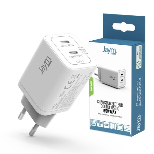 CHARGEUR SECTEUR  2 USBC GAN 65W  BLANC  JAYM® - 3