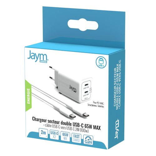 CHARGEUR SECTEUR RAPIDE 2 USB-C + CABLE 2M - 2