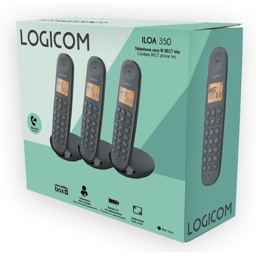 TELEPHONE DECT ILOA 350 TRIO 3 POSTES - MAINS LIBRES - NOIR - LOGICOM - 5
