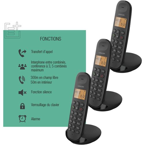 TELEPHONE DECT ILOA 350 TRIO 3 POSTES - MAINS LIBRES - NOIR - LOGICOM - 3