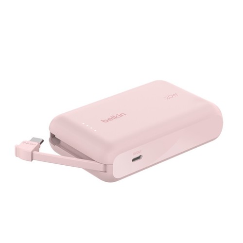 BATTERIE DE SECOURS 10 000 MAH - CABLE USB-C INTEGRÉ - ROSE - BELKIN - 1