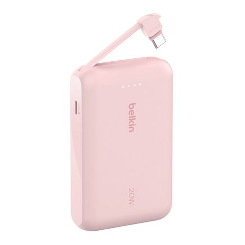 BATTERIE DE SECOURS 10 000 MAH - CABLE USB-C INTEGRÉ - ROSE - BELKIN - 2