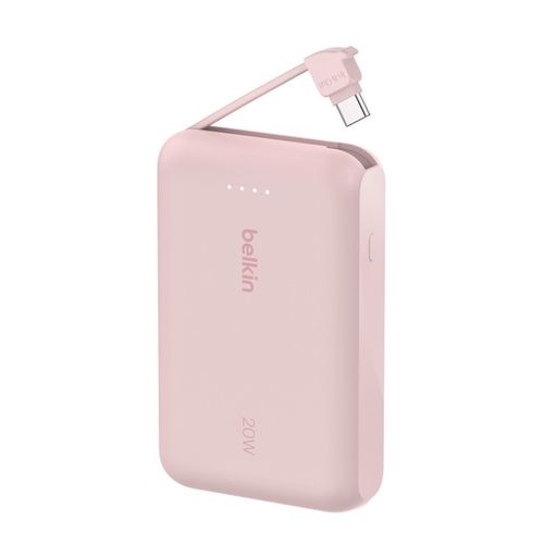 BATTERIE DE SECOURS 10 000 MAH - CABLE USB-C INTEGRÉ - ROSE - BELKIN - 3