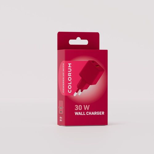 CHARGEUR SECTEUR  *GAN* DOUBLE : USB-A 18W QC + USB-C 30W PD - COLORUM ROUGE - 3