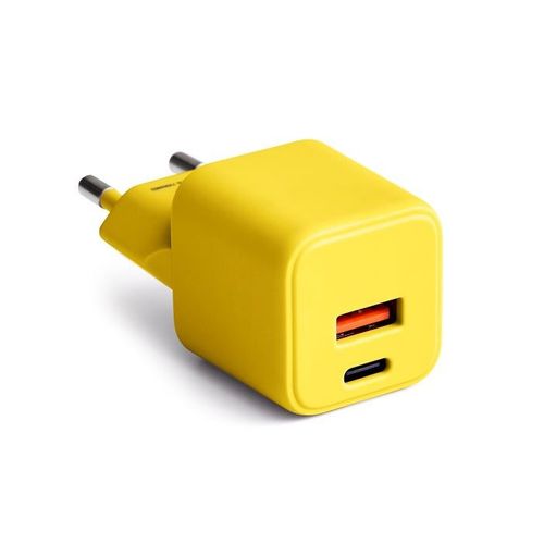 CHARGEUR SECTEUR  *GAN* DOUBLE : USB-A 18W QC + USB-C 30W PD - COLORUM JAUNE - 1
