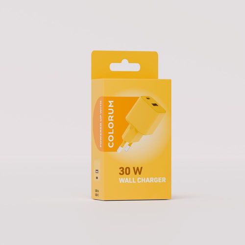 CHARGEUR SECTEUR  *GAN* DOUBLE : USB-A 18W QC + USB-C 30W PD - COLORUM JAUNE - 3