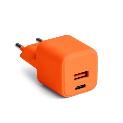 CHARGEUR SECTEUR  *GAN* DOUBLE : USB-A 18W QC + USB-C 30W PD - COLORUM ORANGE - 1