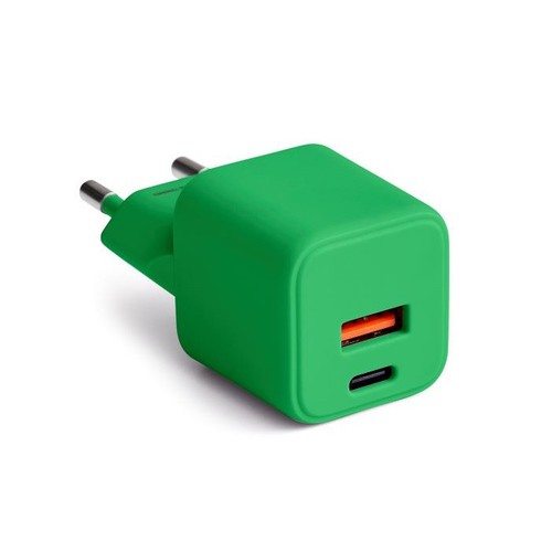 CHARGEUR SECTEUR *GAN* DOUBLE : USB-A 18W QC + USB-C 30W PD - COLORUM VERT - 1