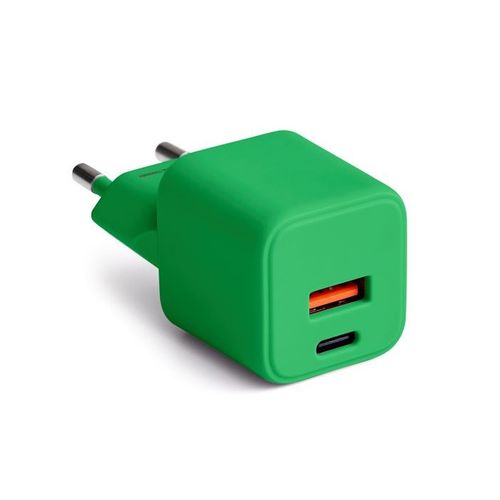 CHARGEUR SECTEUR  *GAN* DOUBLE : USB-A 18W QC + USB-C 30W PD - COLORUM VERT - 4