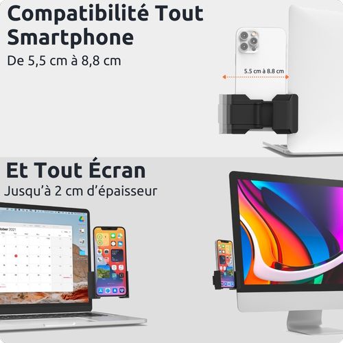 SUPPORT TELEPHONE UNIVERSEL POUR ECRAN PC/MAC - CLIP UNIVERSEL AVEC ANGLE REGLABLE 160° - 5