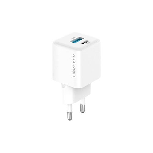 CHARGEUR SECTEUR *GAN* DOUBLE : USB-A 18W QC + USB-C 30W PD BLANC - FOREVER - 3