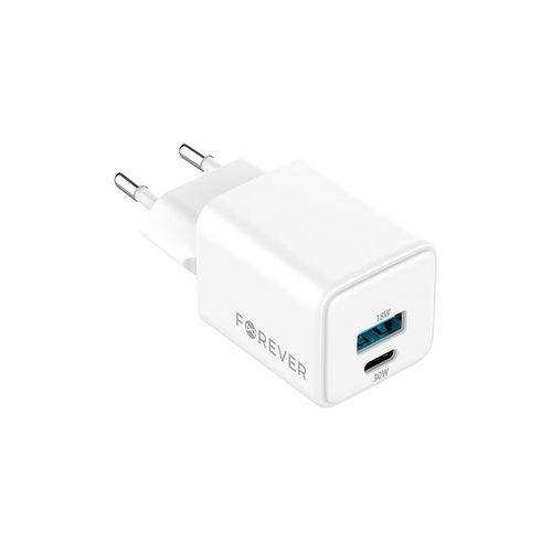 CHARGEUR SECTEUR  *GAN* DOUBLE : USB-A 18W QC + USB-C 30W PD BLANC - FOREVER - 2