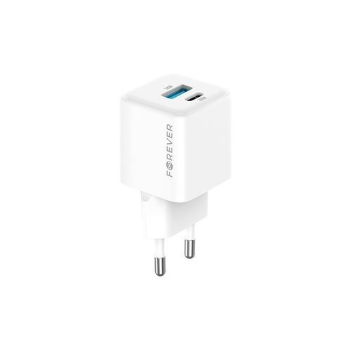 CHARGEUR SECTEUR  *GAN* DOUBLE : USB-A 18W QC + USB-C 30W PD BLANC - FOREVER - 3