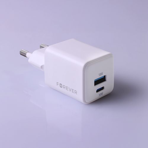 CHARGEUR SECTEUR  *GAN* DOUBLE : USB-A 18W QC + USB-C 30W PD BLANC - FOREVER - 6
