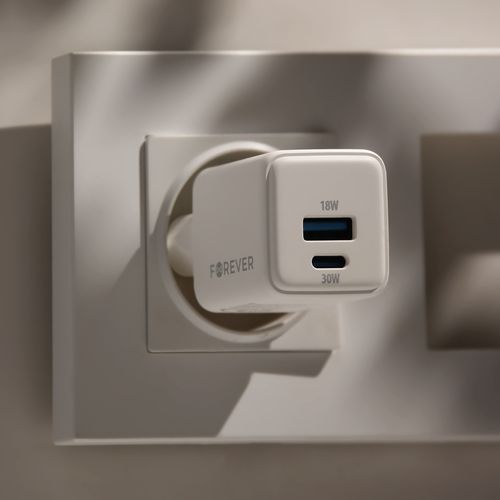 CHARGEUR SECTEUR  *GAN* DOUBLE : USB-A 18W QC + USB-C 30W PD BLANC - FOREVER - 7