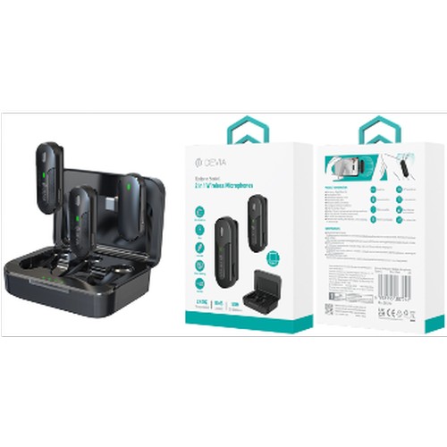 PACK 2 MICROPHONES CRAVATE SANS FIL AVEC PINCE + BOITIER DE RECHARGE - 10