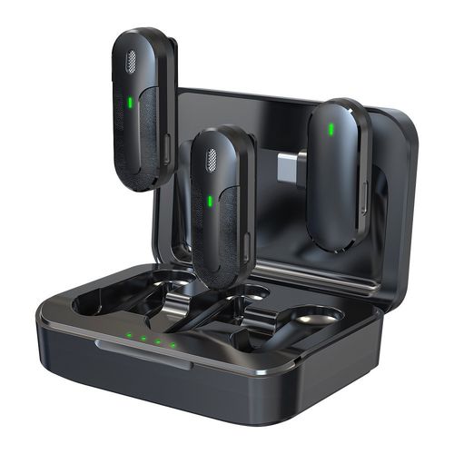 PACK 2 MICROPHONES CRAVATE SANS FIL AVEC PINCE + BOITIER DE RECHARGE - 8