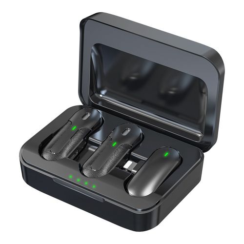 PACK 2 MICROPHONES CRAVATE SANS FIL AVEC PINCE + BOITIER DE RECHARGE - 6