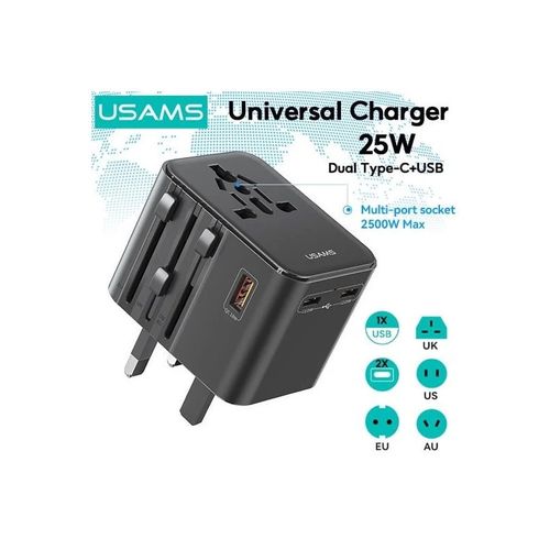 CHARGEUR SECTEUR USB-C 25W : 1 USB-A + 2 USB-C - INTERNATIONAL 4-EN-1 AU / UK / US / EU - 2