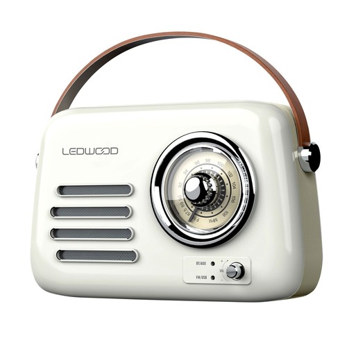 ENCEINTE BLUETOOTH PORTABLE RETRO ALMA 5W + RADIO FM - BLANC - LEDWOOD - 1