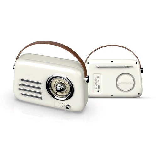 ENCEINTE BLUETOOTH PORTABLE RETRO ALMA 5W + RADIO FM - BLANC - LEDWOOD - 4