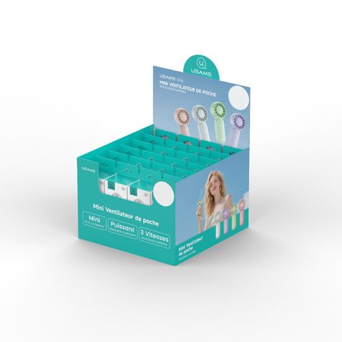 PACK COMPLET : PRESENTOIR + 24PCS MINI-VENTILATEUR DE POCHE - 3 VITESSES - 500 MAH - USAMS - 2