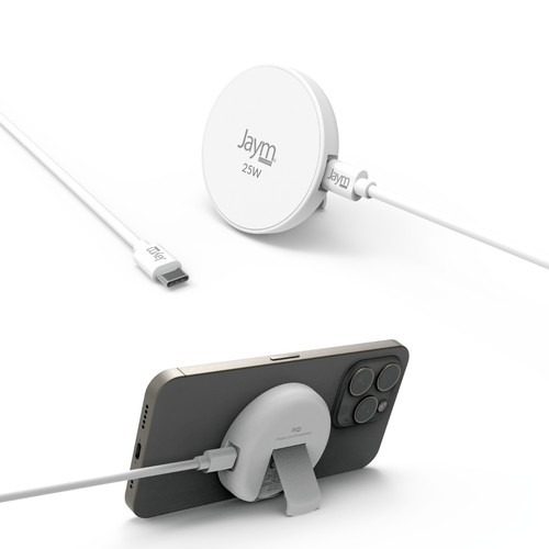 CHARGEUR INTELLIGENT PAD A INDUCTION RAPIDE QI2 25W - AIMANTÉ MAGSAFE AVEC FONCTION STAND - BLANC - JAYM® - 2