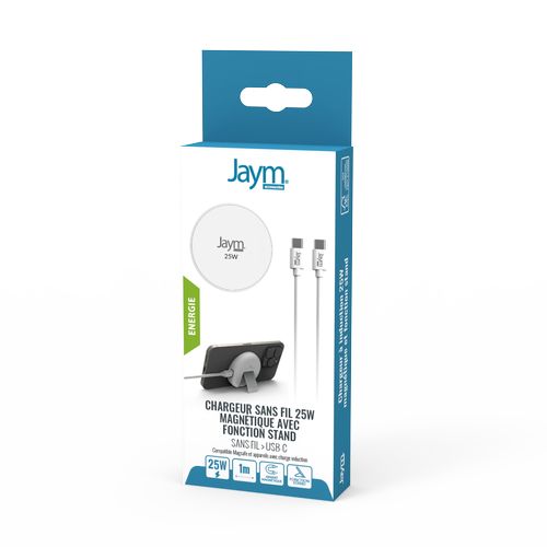 CHARGEUR INTELLIGENT PAD A INDUCTION RAPIDE QI2 25W - AIMANTÉ MAGSAFE AVEC FONCTION STAND - BLANC - JAYM® - 6