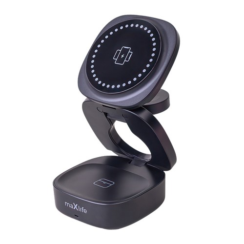 STATION DE RECHARGE INDUCTION 3-EN-1 MAGSAFE 15W : SMARTPHONE + AIRPODS + WATCH - NOIR - MAXLIFE - 4