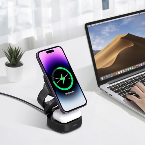 STATION DE RECHARGE INDUCTION 3-EN-1 MAGSAFE 15W : SMARTPHONE + AIRPODS + WATCH - NOIR - MAXLIFE - 6