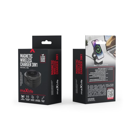 STATION DE RECHARGE INDUCTION 3-EN-1 MAGSAFE 15W : SMARTPHONE + AIRPODS + WATCH - NOIR - MAXLIFE - 9