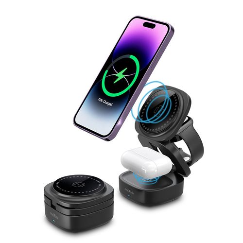 STATION DE RECHARGE INDUCTION 3-EN-1 MAGSAFE 15W : SMARTPHONE + AIRPODS + WATCH - NOIR - MAXLIFE - 2