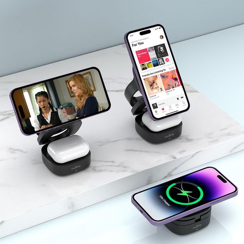 STATION DE RECHARGE INDUCTION 3-EN-1 MAGSAFE 15W : SMARTPHONE + AIRPODS + WATCH - NOIR - MAXLIFE - 7