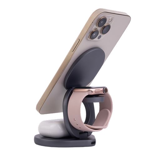 STATION DE RECHARGE INDUCTION 3-EN-1 MAGSAFE 15W : SMARTPHONE + AIRPODS + WATCH - NOIR - FOREVER - 4