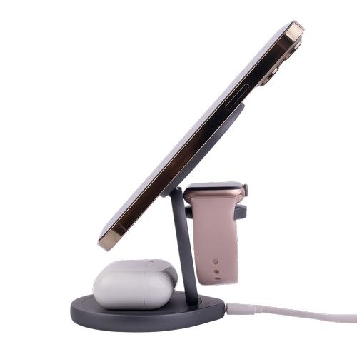 STATION DE RECHARGE INDUCTION 3-EN-1 MAGSAFE 15W : SMARTPHONE + AIRPODS + WATCH - NOIR - FOREVER - 2