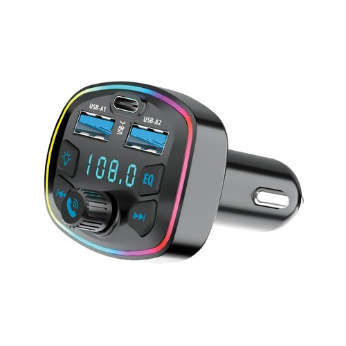 CHARGEUR VOITURE BLUETOOTH + TRANSMETTEUR FM + MAINS LIBRES (MICRO INTEGRE) + 2 USB-A + 1 USB-C + MICRO-SD - NOIR - FOREVER - 1