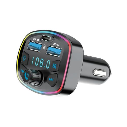 CHARGEUR VOITURE BLUETOOTH + TRANSMETTEUR FM + MAINS LIBRES (MICRO INTEGRE) + 2 USB-A + 1 USB-C + MICRO-SD - NOIR - FOREVER - 1