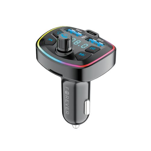 CHARGEUR VOITURE BLUETOOTH + TRANSMETTEUR FM + MAINS LIBRES (MICRO INTEGRE) + 2 USB-A + 1 USB-C + MICRO-SD - NOIR - FOREVER - 2